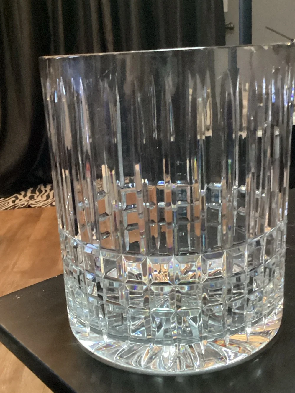 CESKA - Cut Crystal Cylinder Geometric Design Vase - 8” High X 6.5” Wide